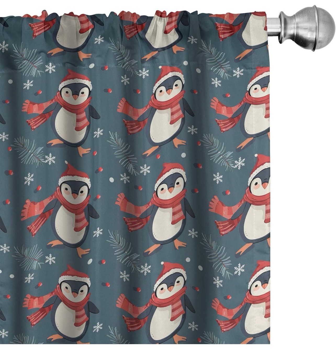 Window Curtains 100% Microfiber 2 Panel Set W Rod Pocket Penguins Santa 56 X 84