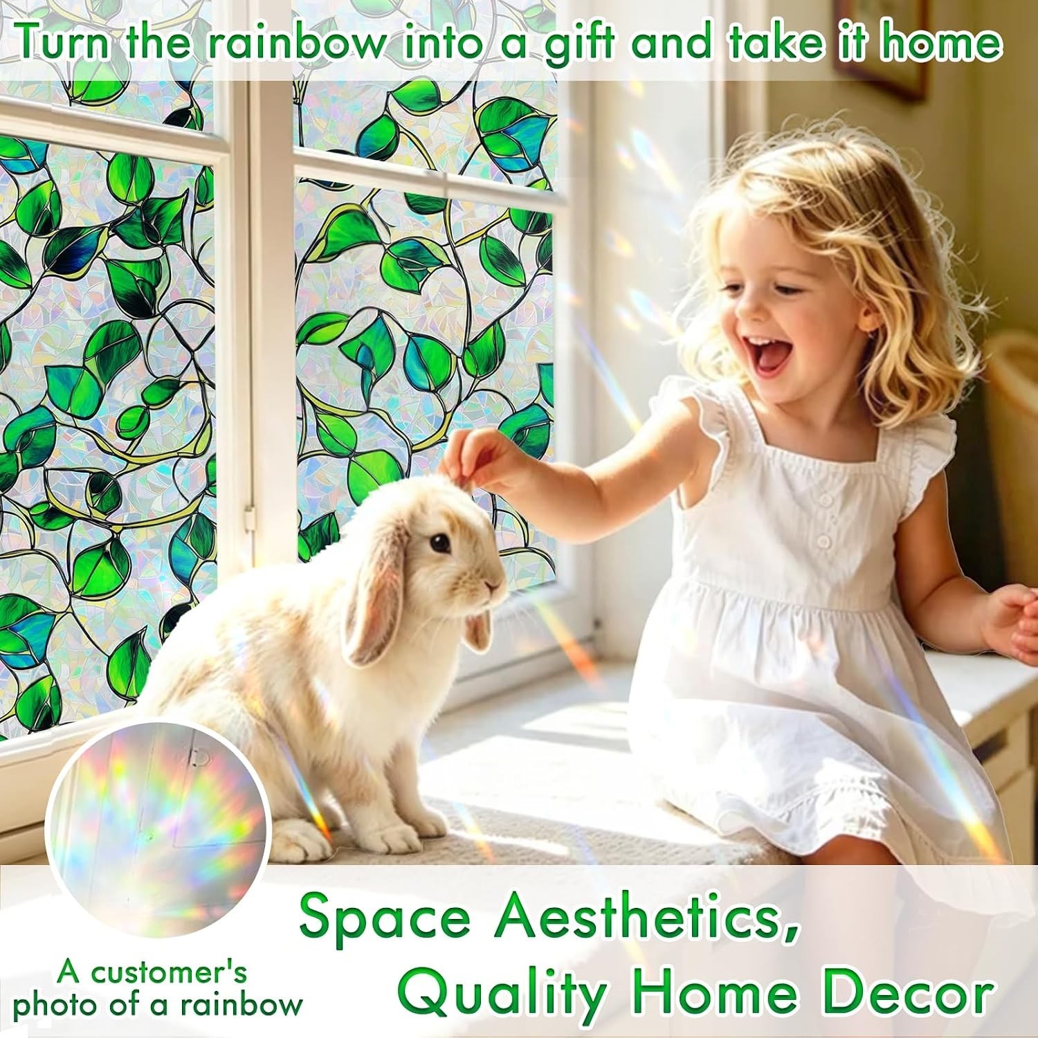 Decorative Rainbow Privacy Film – UV Blocking & Renter-Friendly Installation