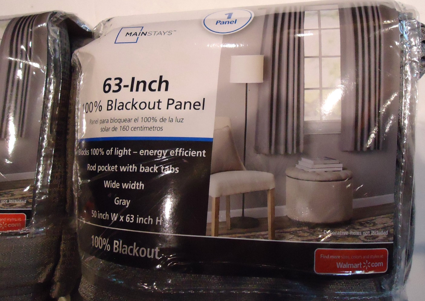 Lot of (2) Mainstays Solid Gray Blackout Curtain 63″Hx 50″W Panels