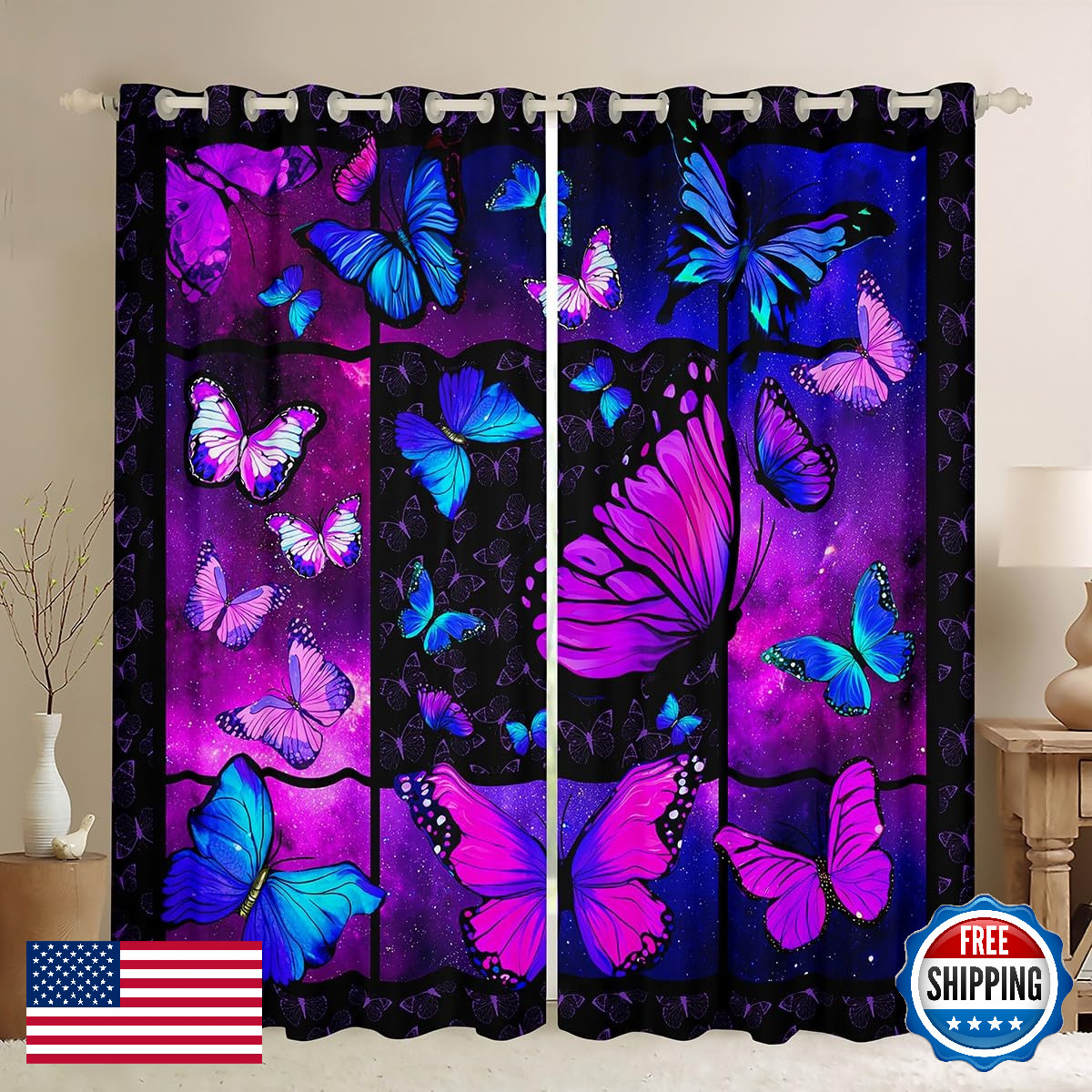 Erosebridal Purple Butterfly Curtains For Girls Women Bedroom 42Wx84Lgalaxy