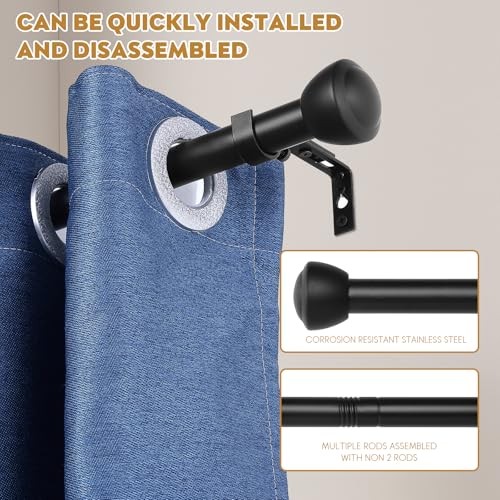 1 Inch Curtain Rods for Windows 28-48 Inches – Heavy Duty Drapery 30-48″ Black