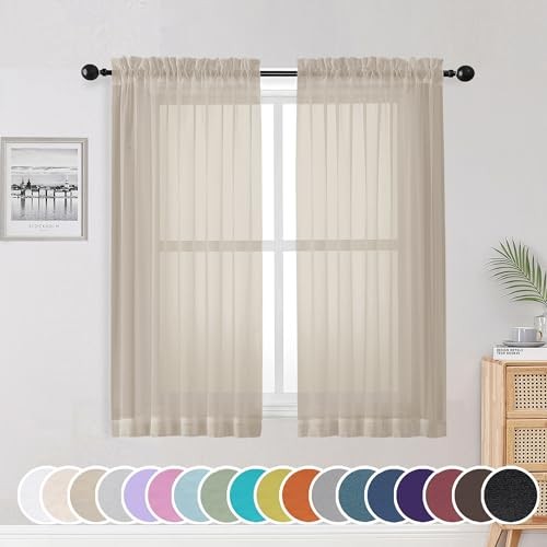 Sheer Curtains 54 Inch Length 2 Panels Set, Rod 42″W x 54″L (Pack of 2) Taupe