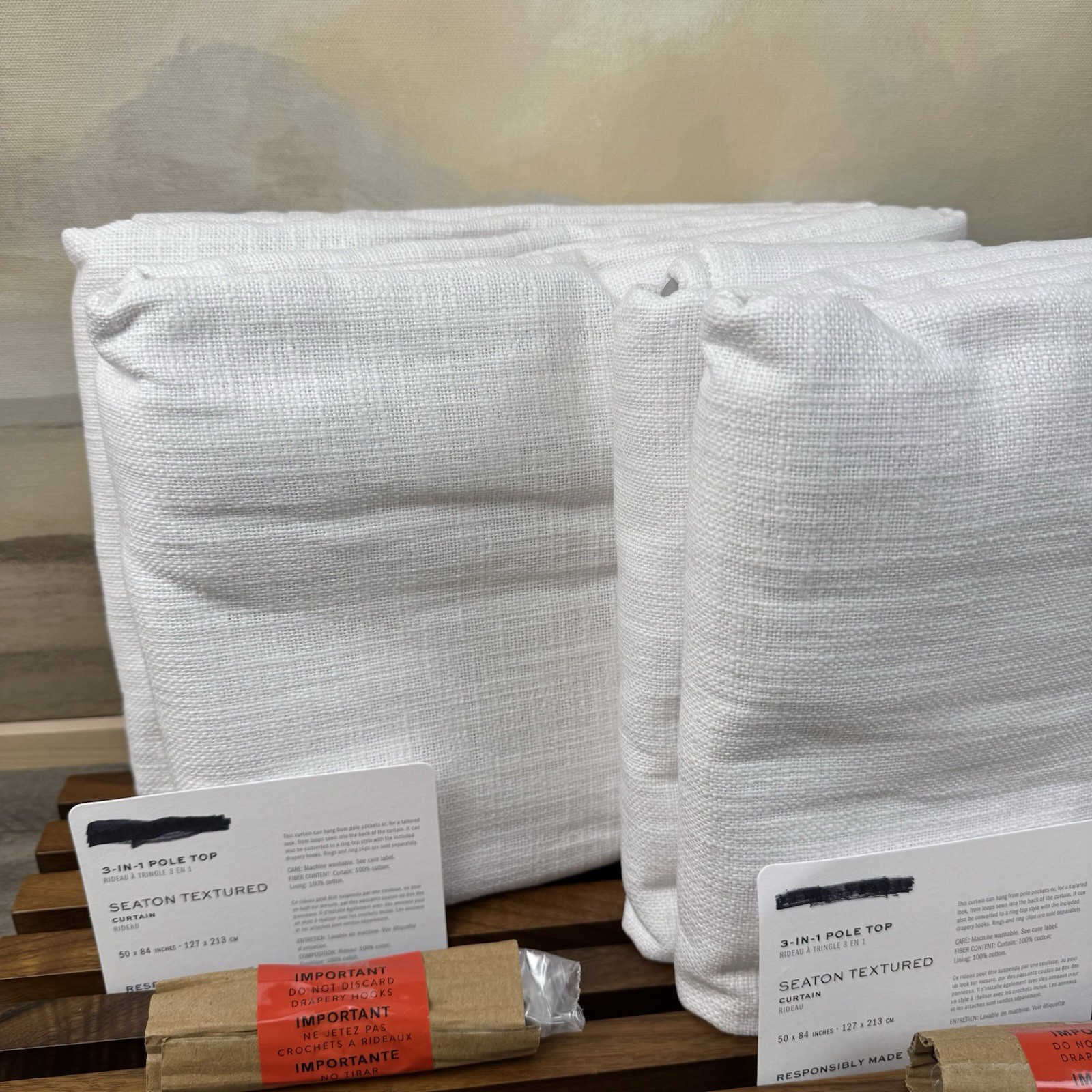 Pottery Barn Seaton Textured Cotton Lined Curtains Drapes 50”x84” White Set/2