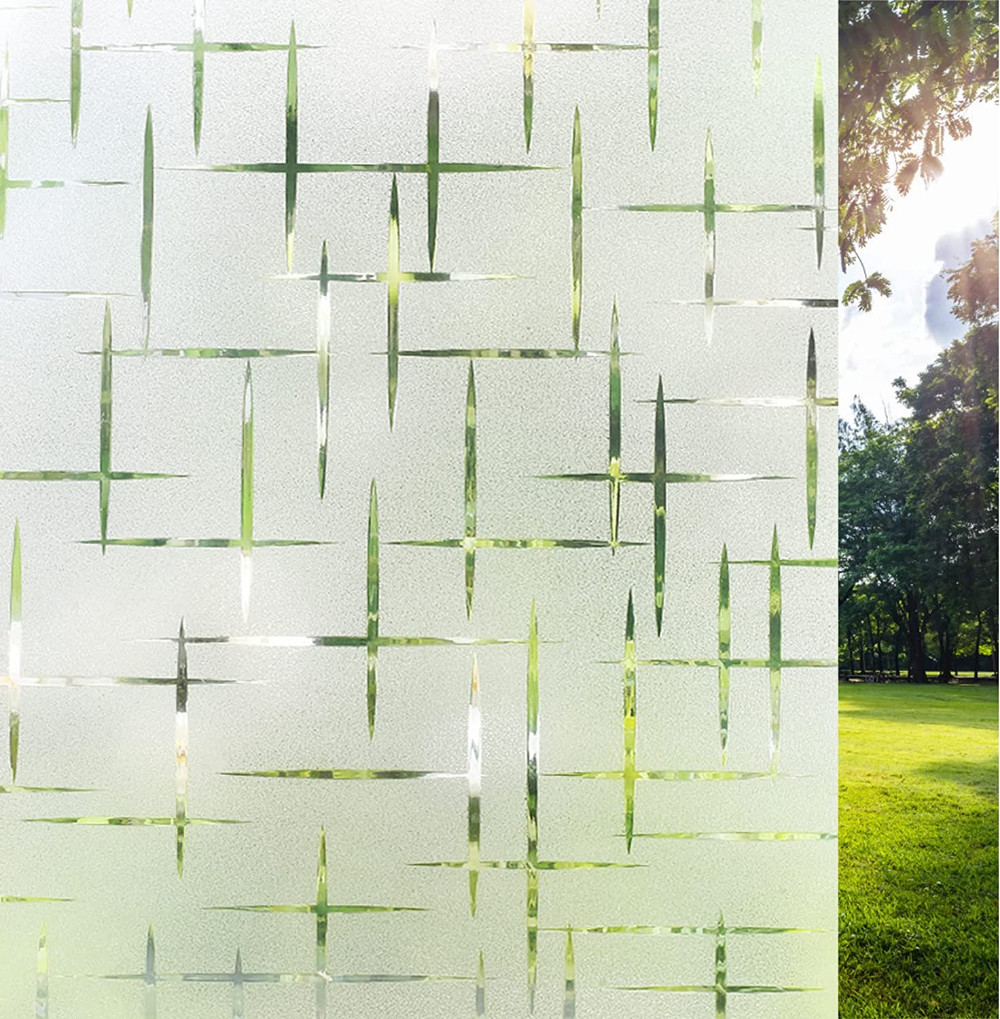 Rabbitgoo Cross Frosted Window Privacy Film Static Cling Decorative Stickers