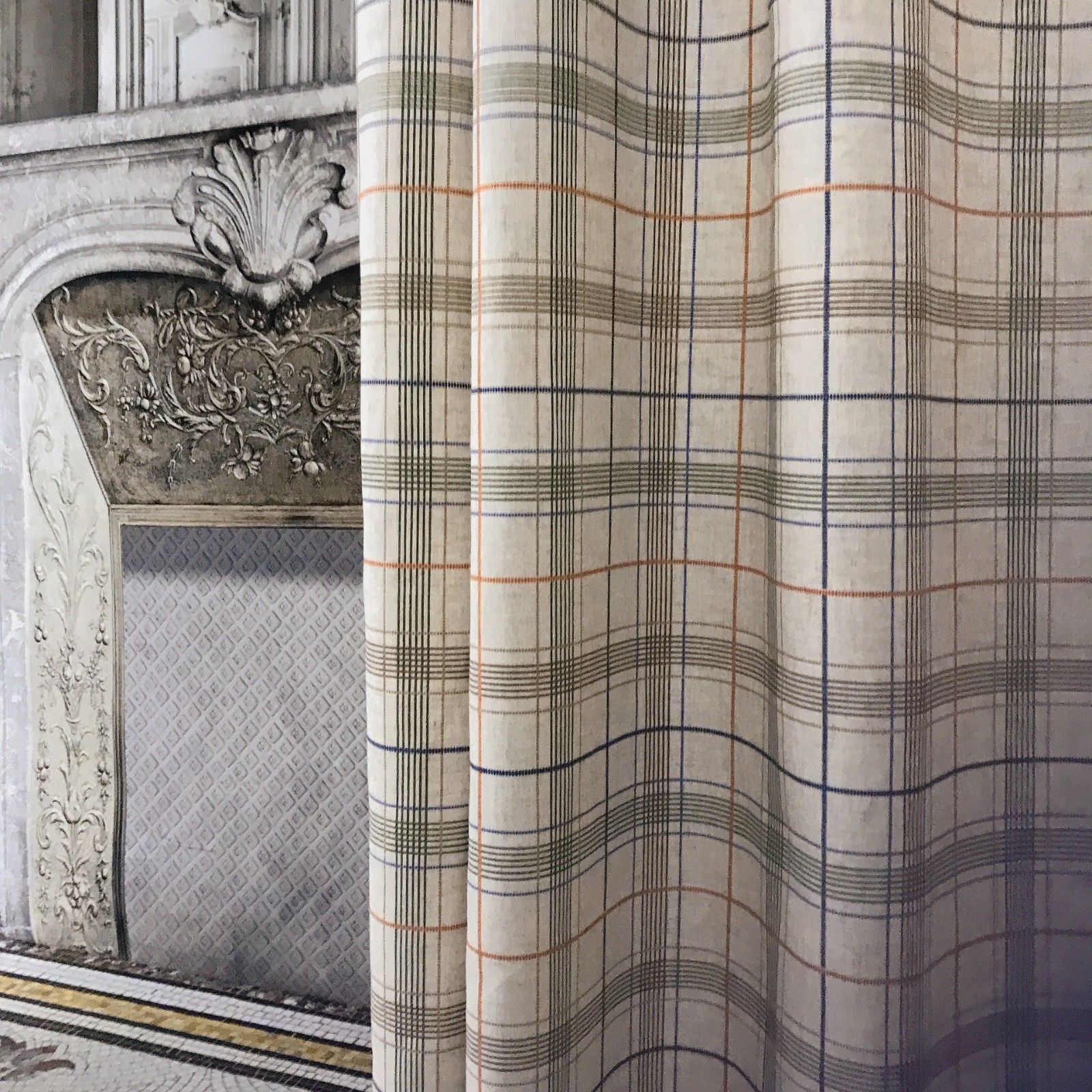 Handmade Linen Blend Windowpane Check Curtains Custom Beige Window Drapery Panel