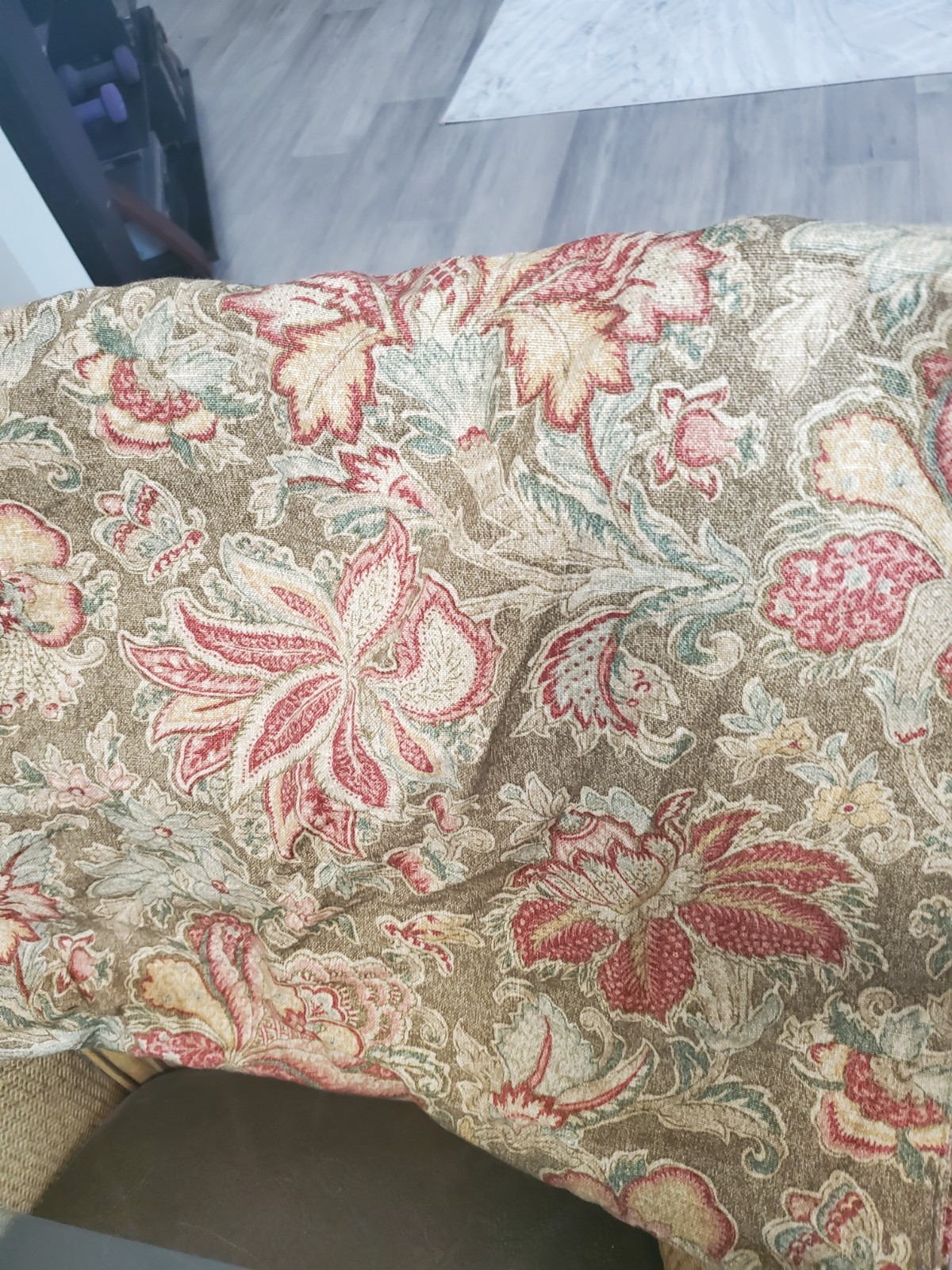 TWO (2) CUSTOM MADE 72″ L X 25″ W JACOBEAN MUTED MULTI-COLOR LONG SCARF VALANCES