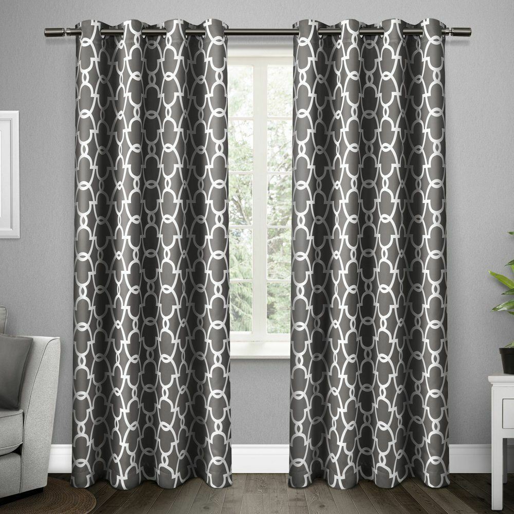 Set 2 Gray Grey Geo Curtains Panels Drapes 63 84 96 108 inch L Blackout Grommet