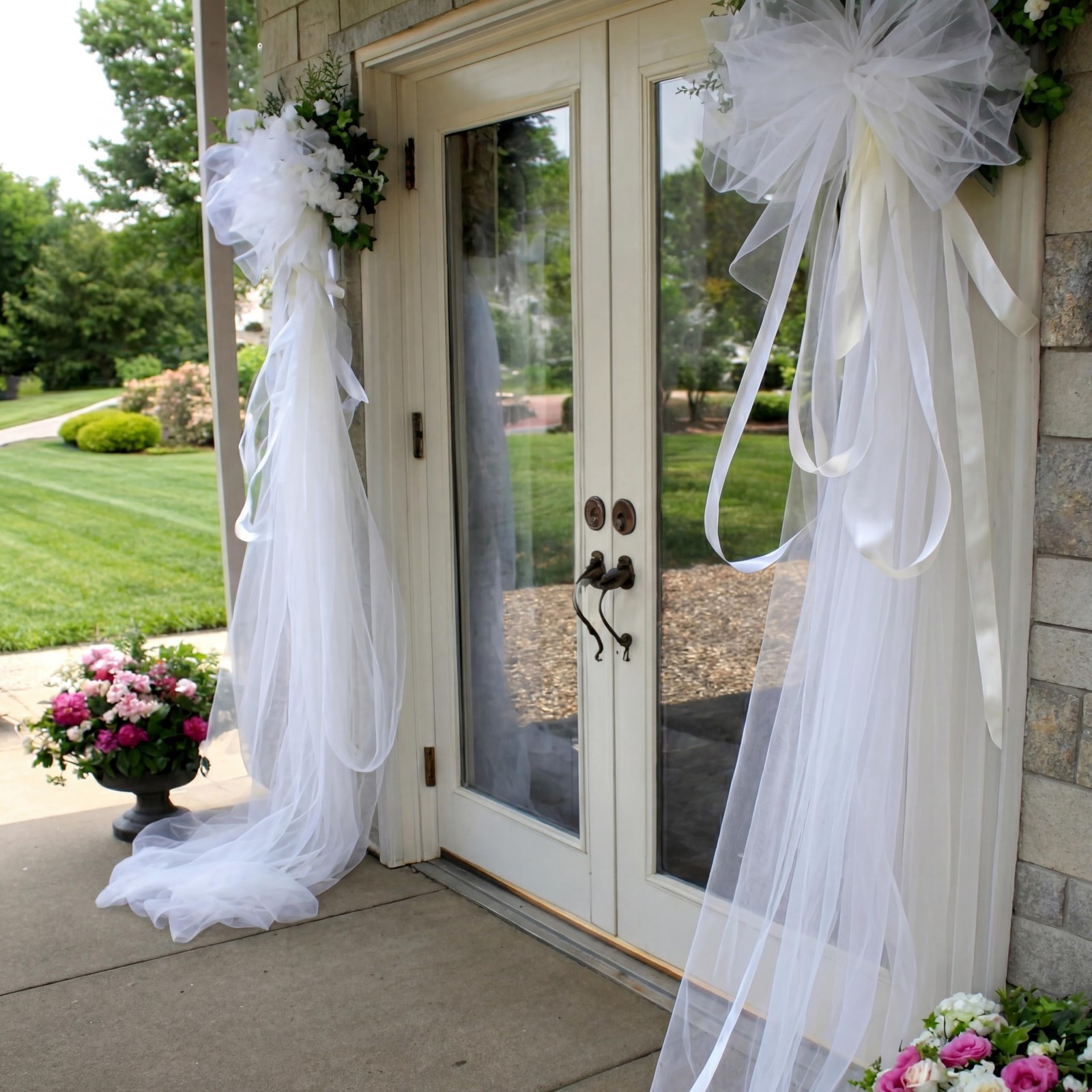 2 Pcs Giant White Bow Decor 91 x 16 Inch White Tulle Wedding Front Door Bows …