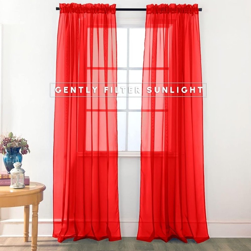 Light Filtering Sheer Curtains 2 Panels Polyester Window Treatment Privacy New