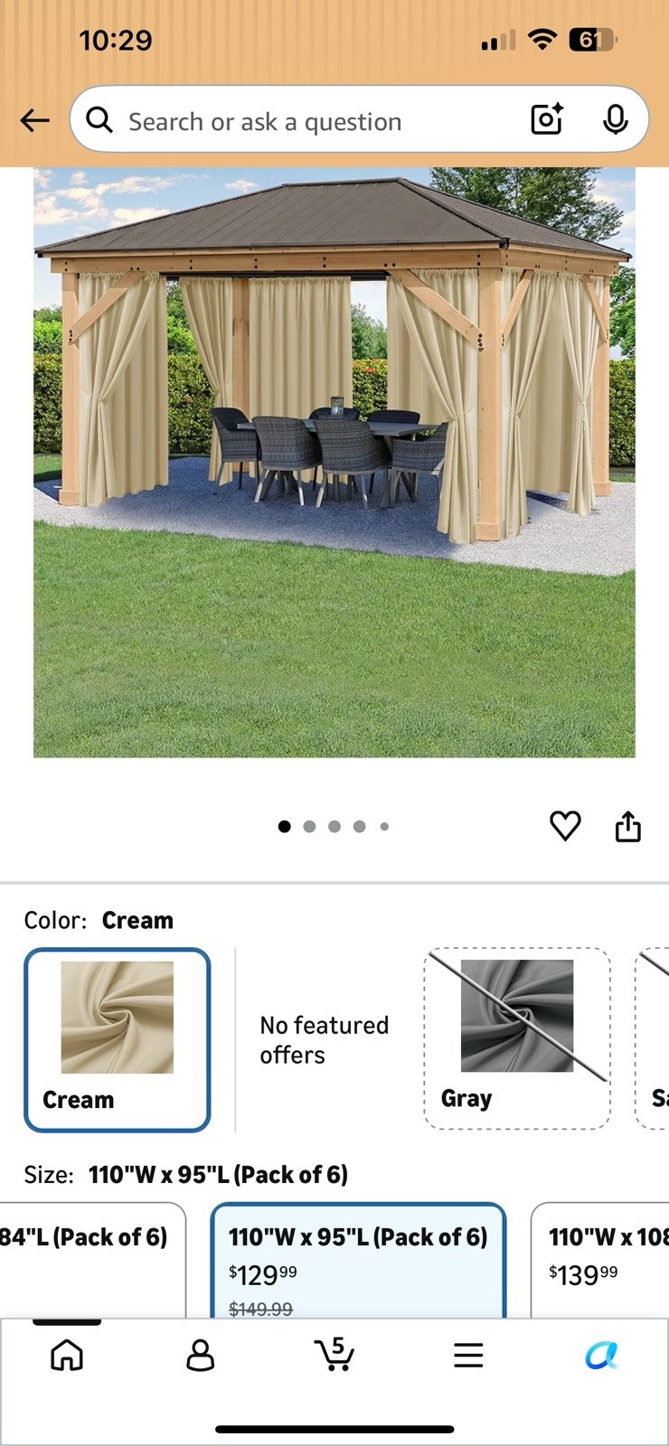 Waterproof Outdoor Patio Curtains 6 Pcs 110×95 Inch Cream Privacy Weatherproof