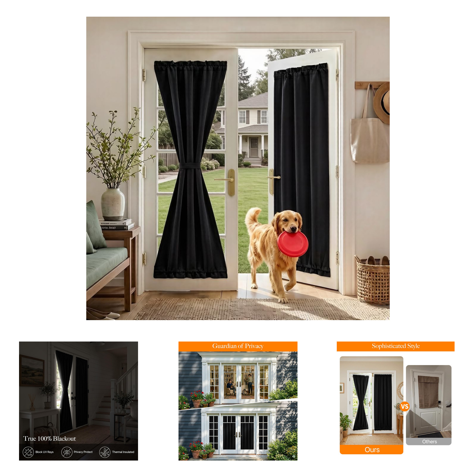 Blackout French Door Curtain with Dual Rod Pocket Thermal Insulated Room