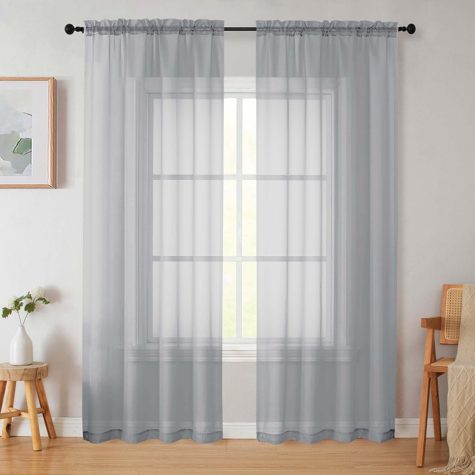 Light Grey Sheer Curtains 84 Inches Long 2 Panels, Soft Light Filtering Curta…