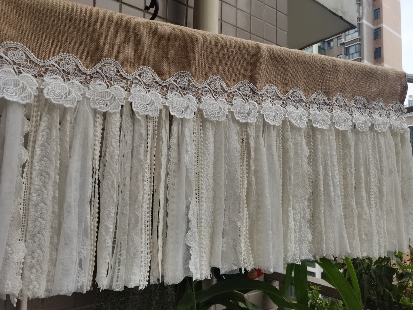 Custom Burlap Lace Valance Kitchen Curtain window Treatment
