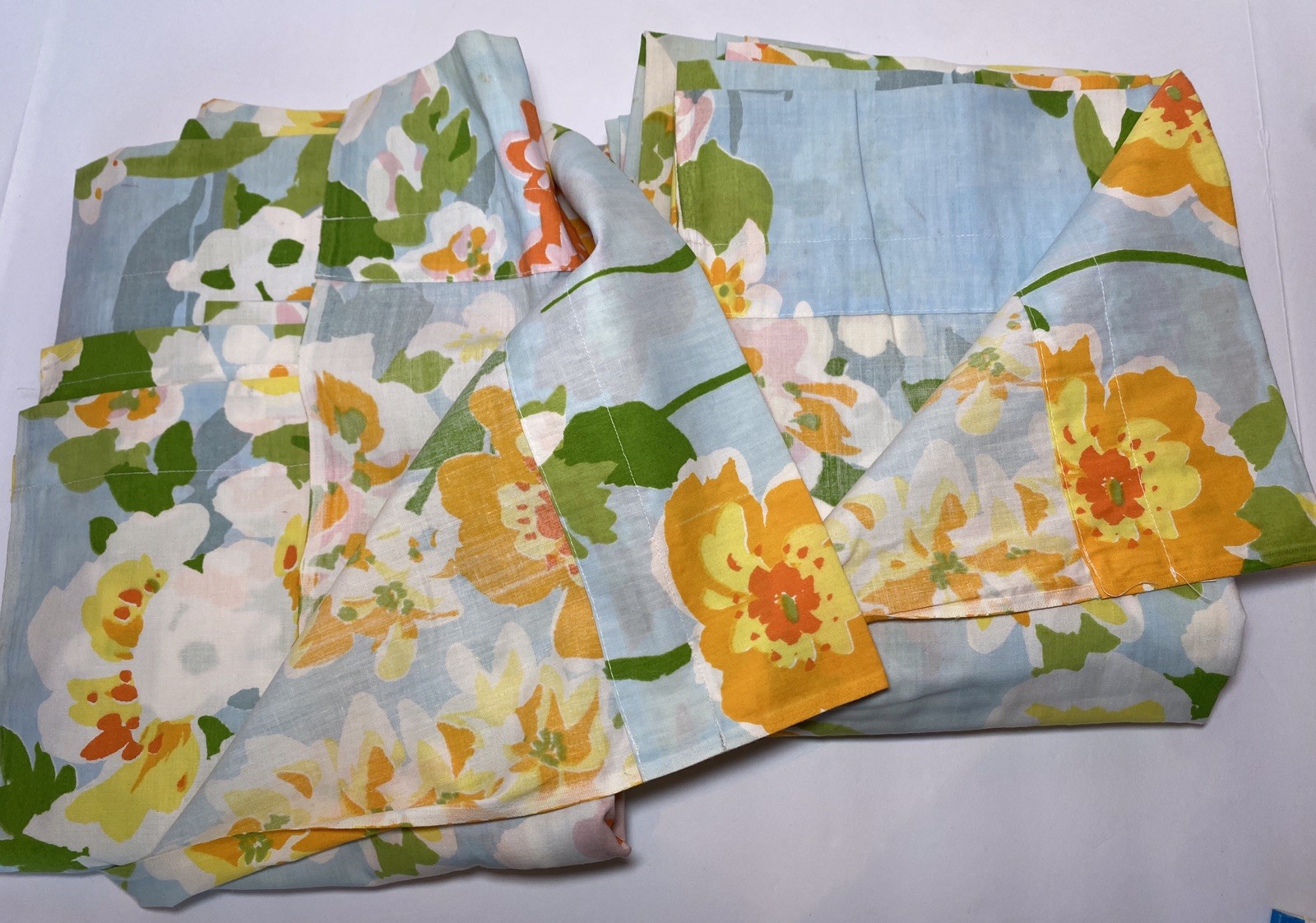 2 Flower Power Cotton Sheets Made Into Rod Pocket Curtain Panels TWO 96x66x2=132