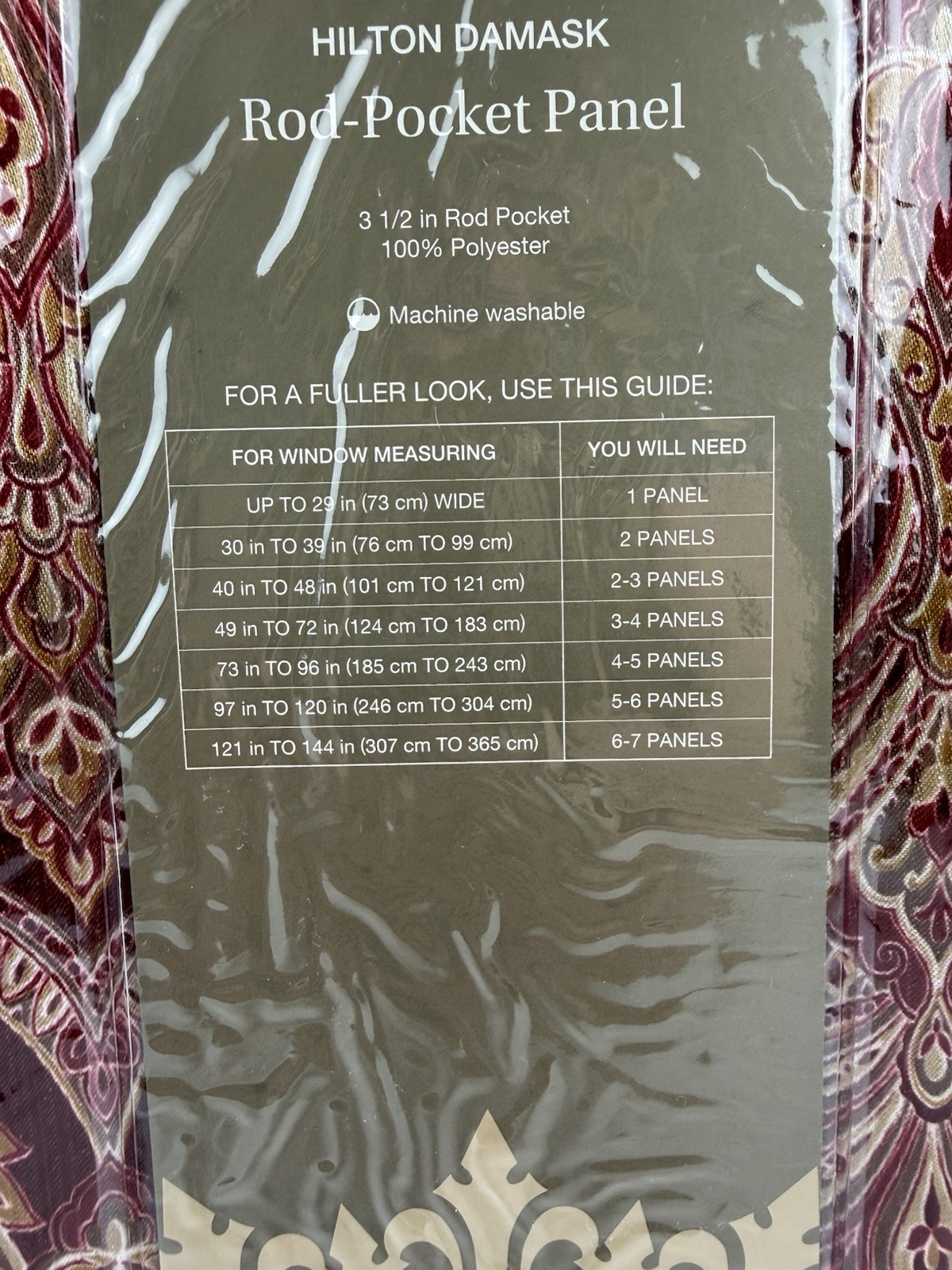 JCP Royal Velvet Hilton Hilton Damask Panel Curtain Majestic Red Multi 54″x63”