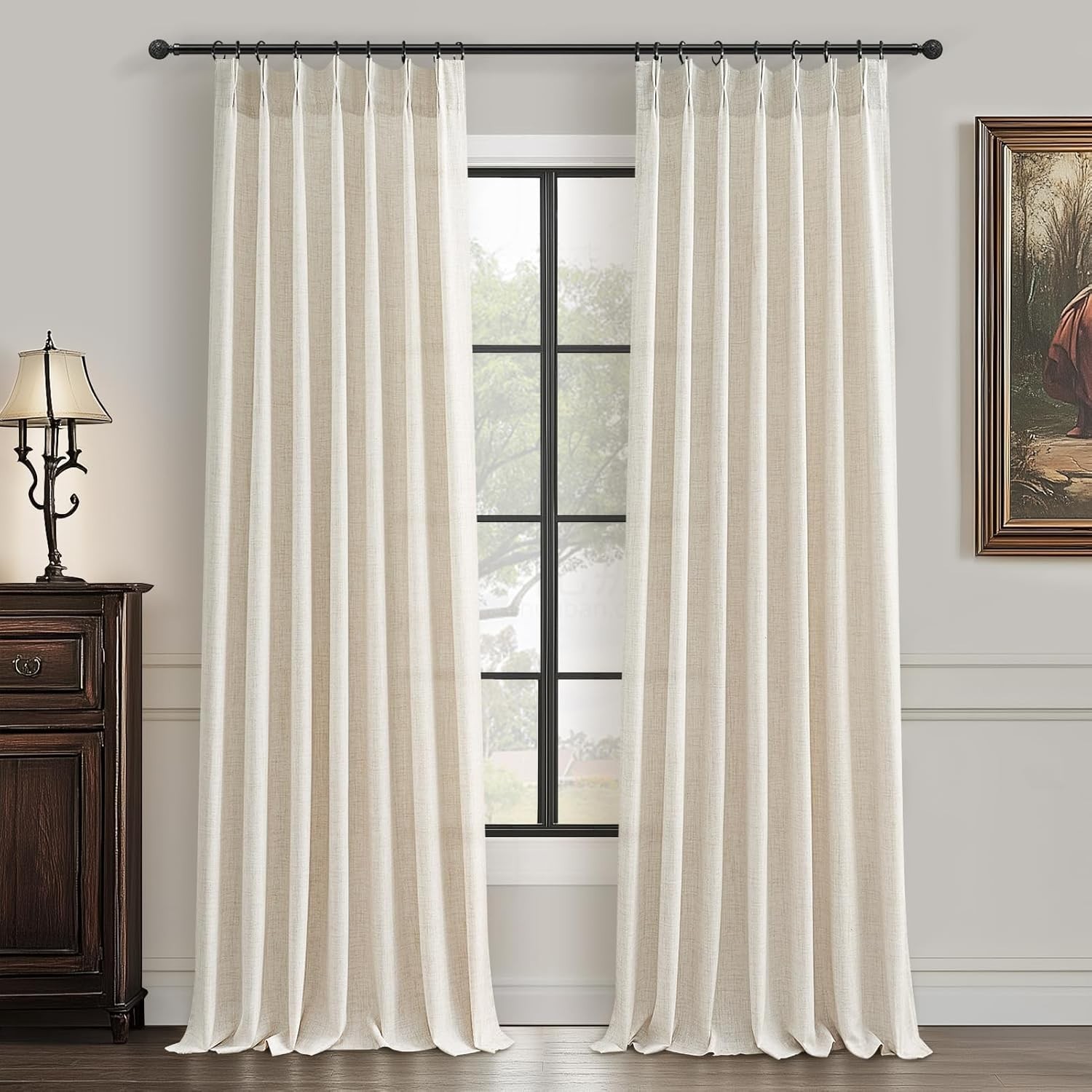 Pinch Pleated Linen Curtains 96 Inches Long for Living Room Bedroom, Light Fi…