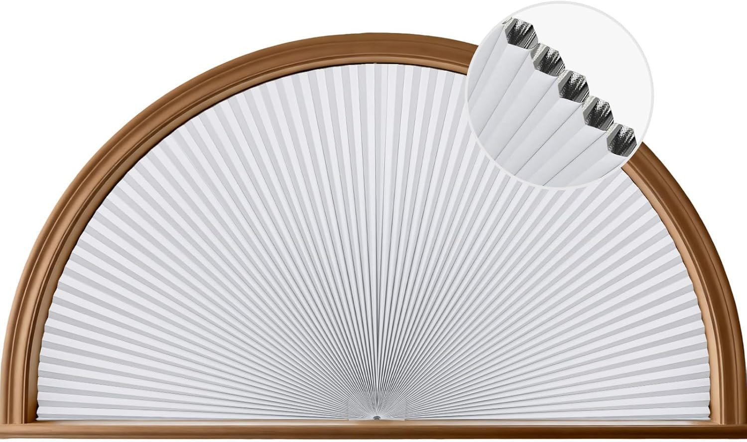 No-Drill Honeycomb Blackout Shades for Half Circle Windows, 48″x24″, White