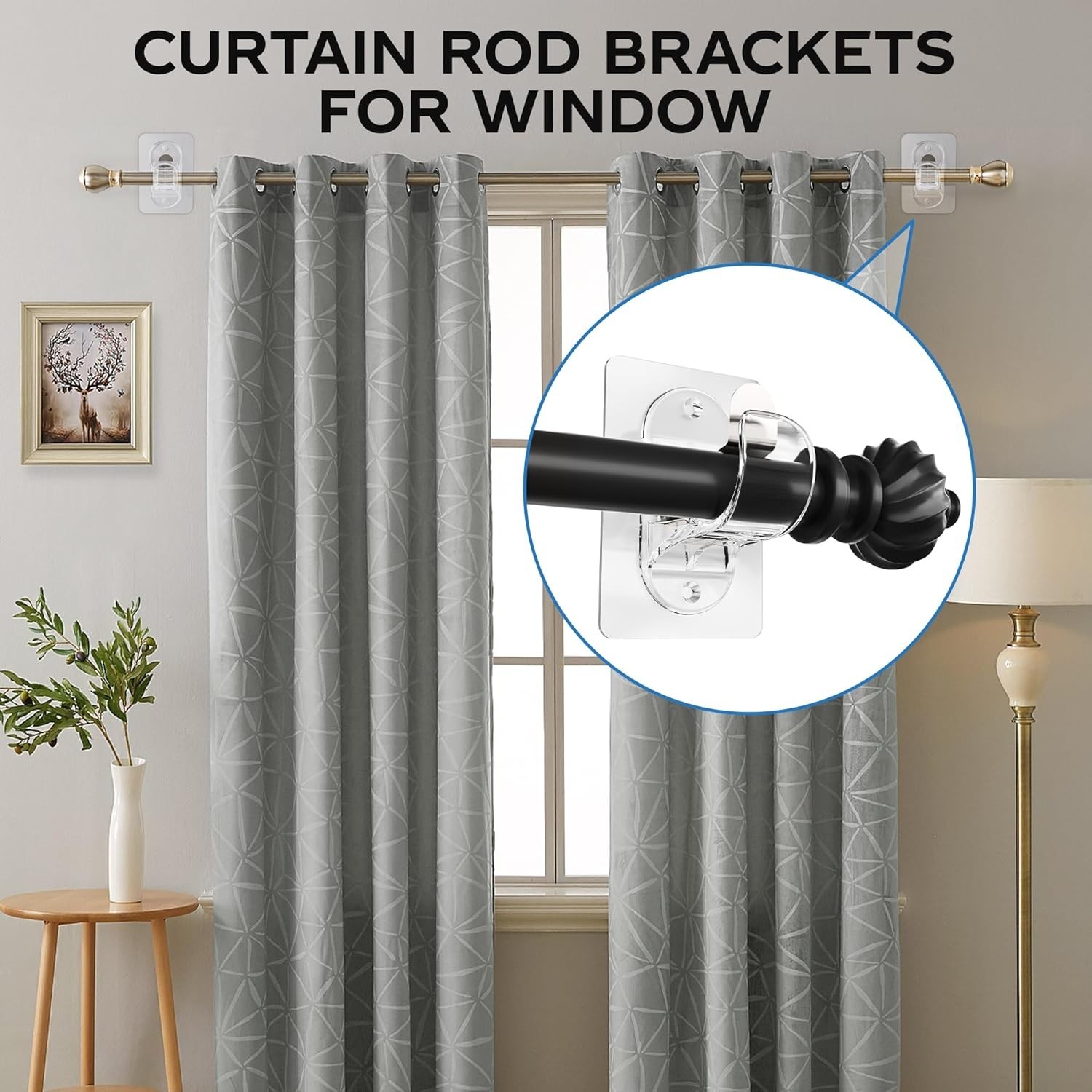 No Drill Curtain Rod Brackets 8 Pack Heavy Duty Self Adhesive Hooks for 0.5 t…