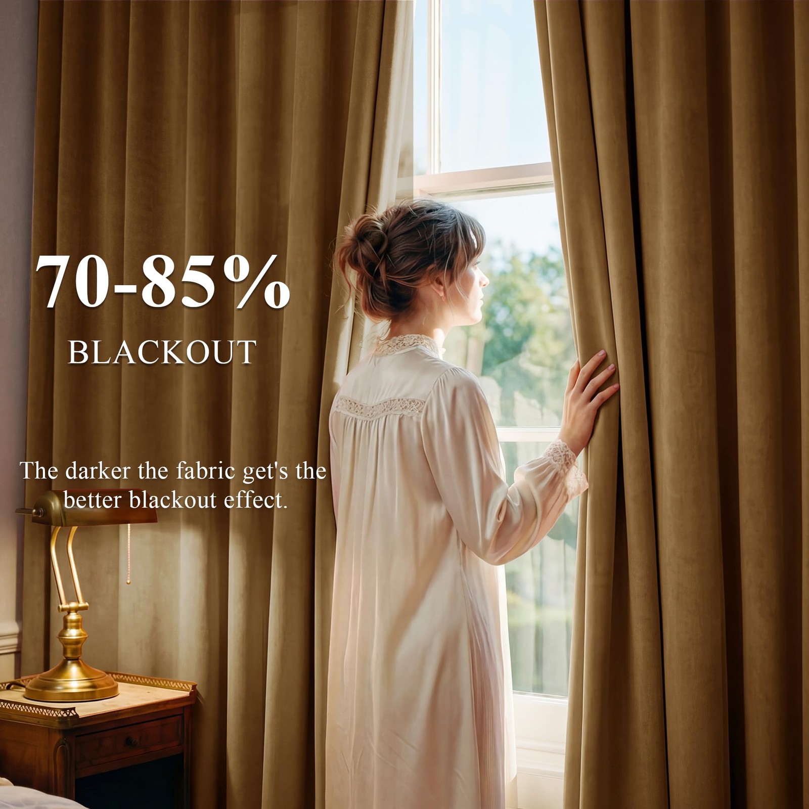 Gold Brown Velvet Curtains 96 inches Long for Living Room, Luxury Back Tab Heavy