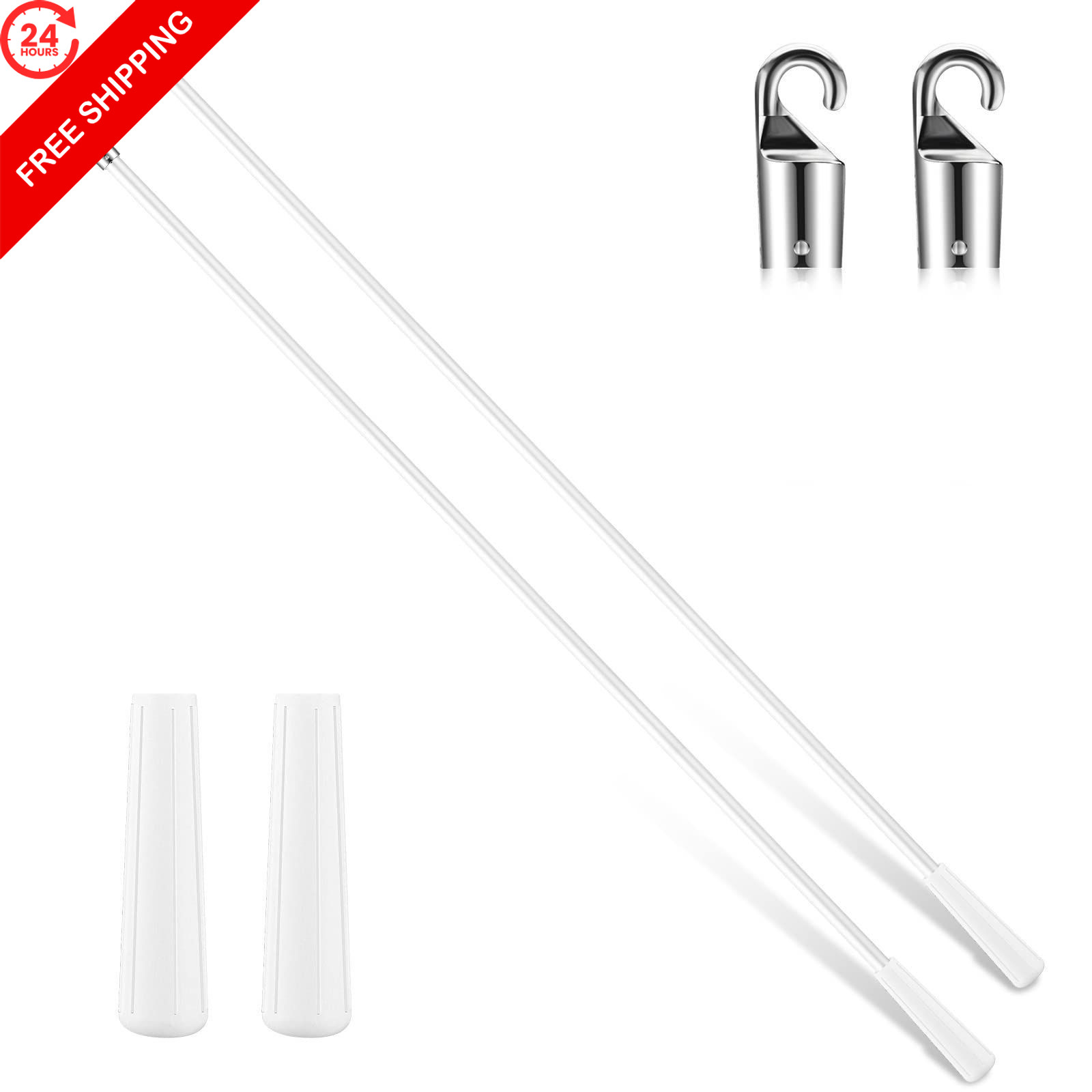 Bokon 2 Pieces White Fiberglass Blind Wand Vertical Blinds 24 Inch,