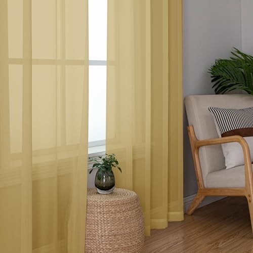 Sheer Curtains 96 inches Long 2 Panels, Light 42″W x 96″L (Pack of 2) Gold