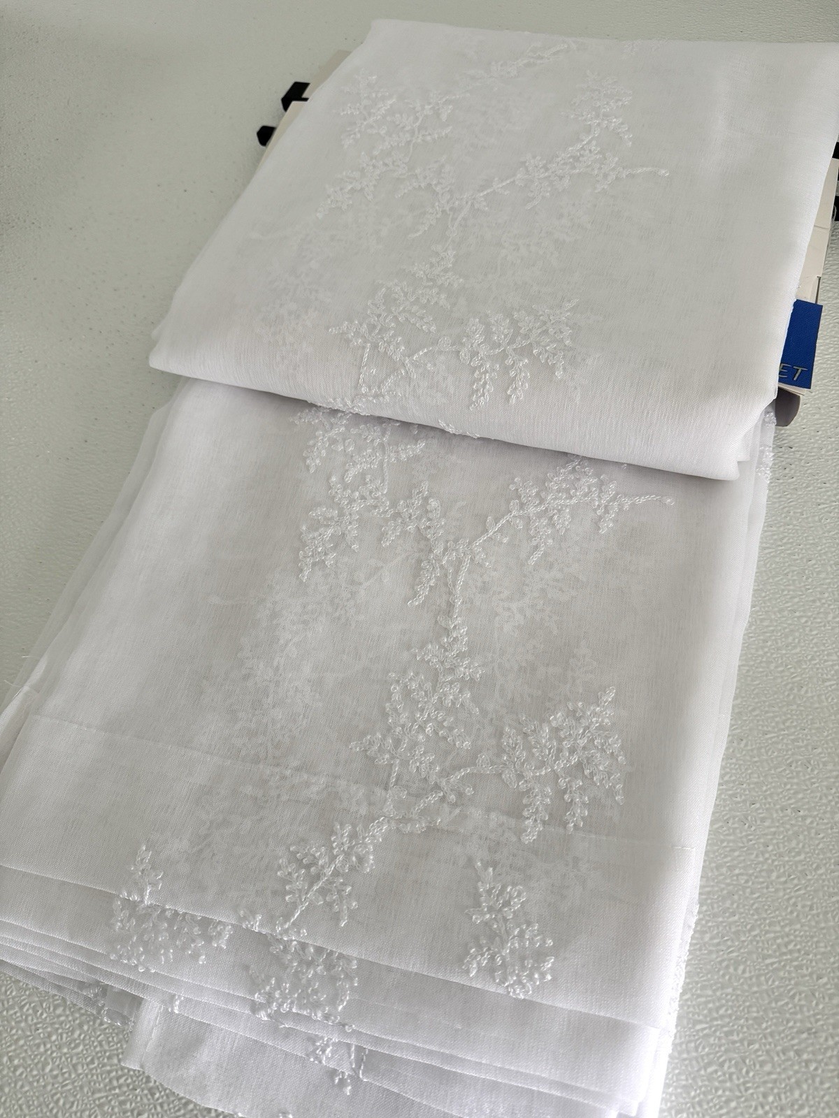 Laura Ashley Window Curtains 4 Panels 38 x 96″ Snow White Embroidered Sheer