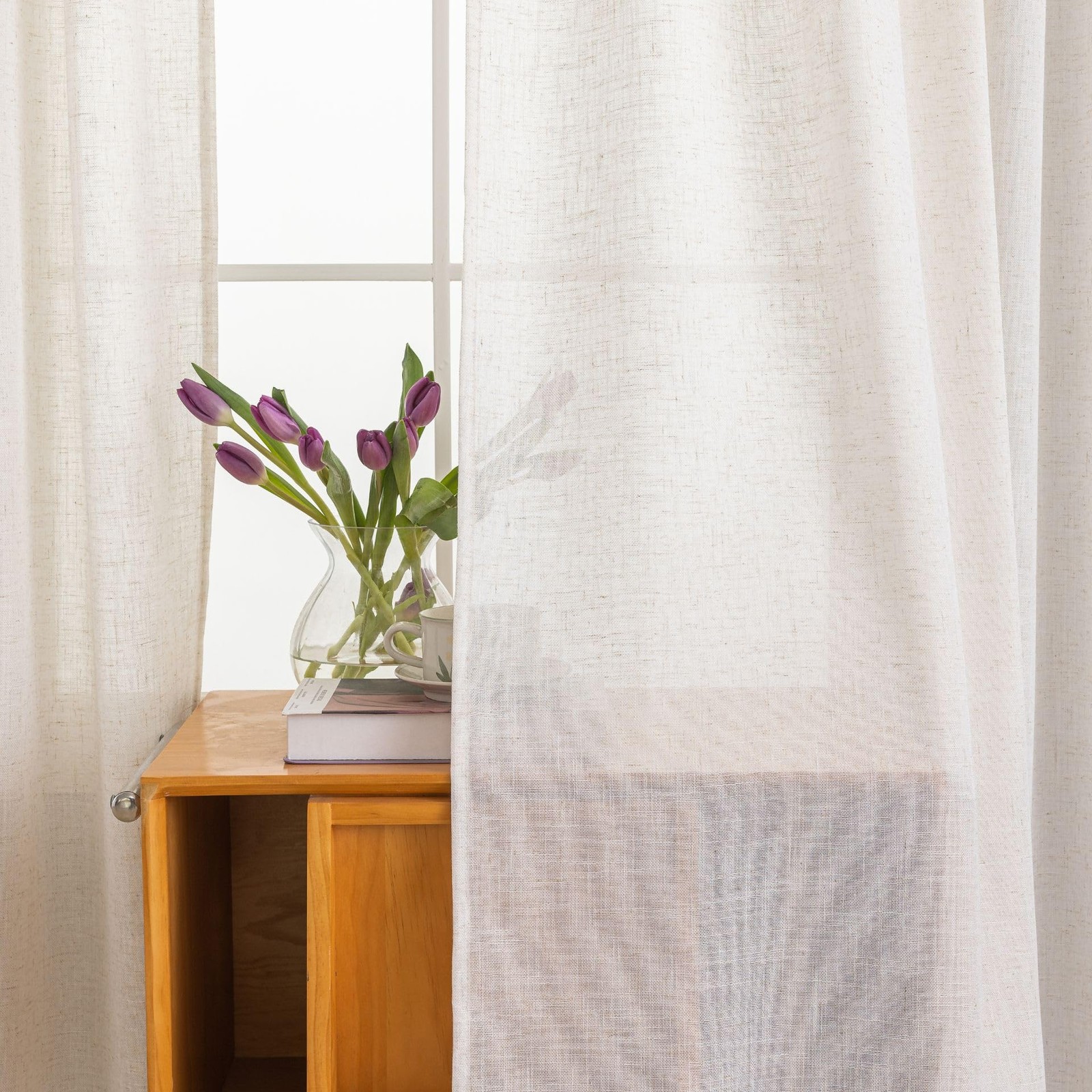 VOILYBIRD Palma Natural Linen Textured Semi Sheer Curtains for Living Room 96