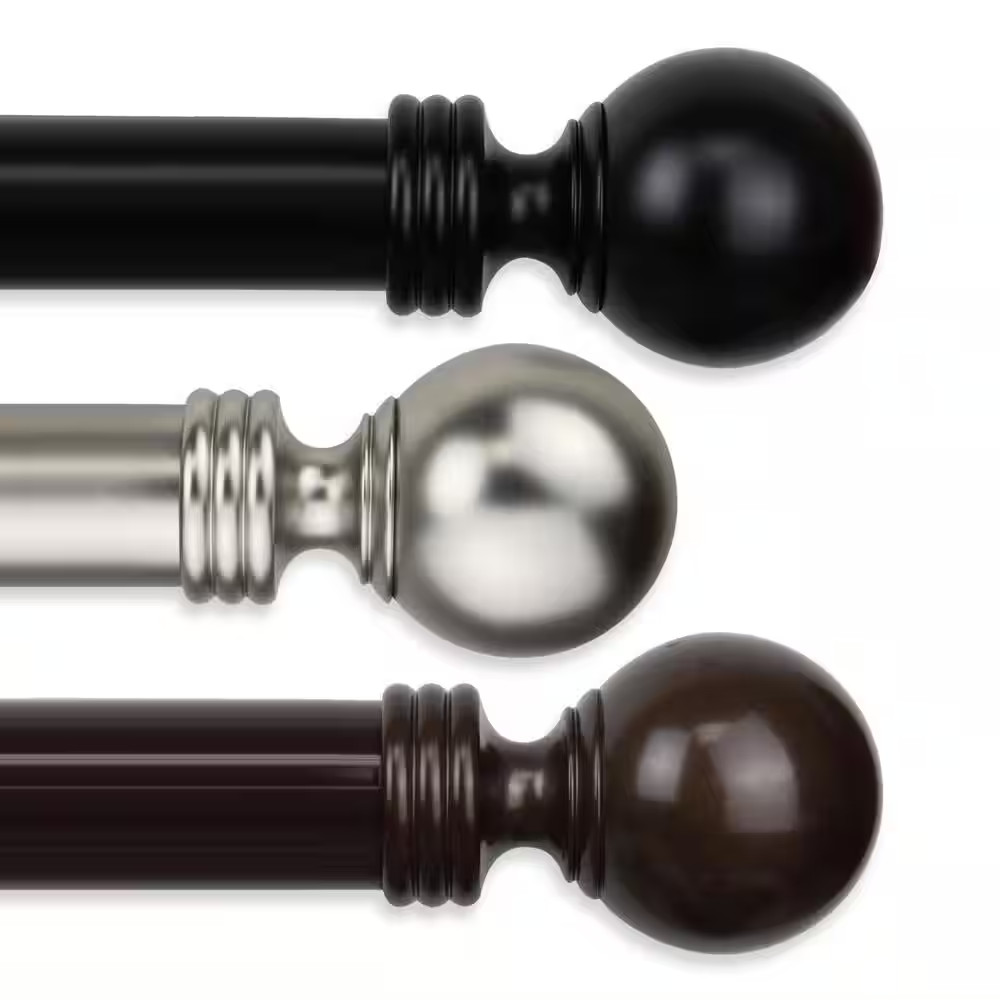 Sphere 28 In. – 48 In. Long 1.5 In. Dia Single Curtain Rod in Black