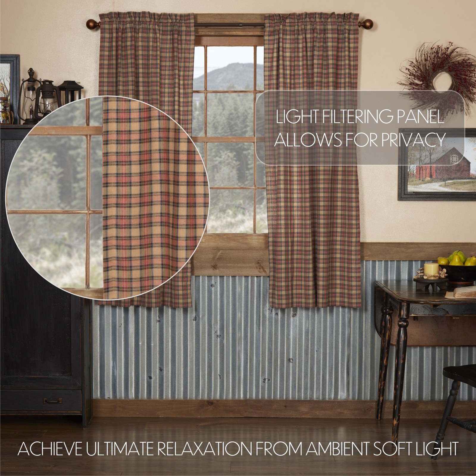 Rustic 63″x36″ Panel Pair Tan Rod Pocket Crosswoods Window Curtains VHC Brands