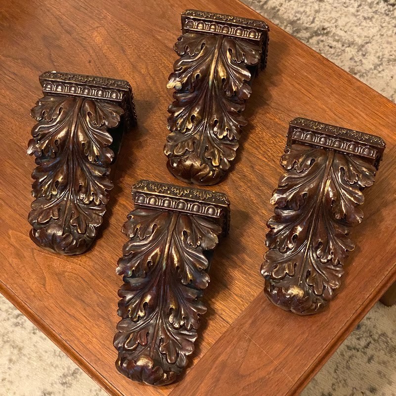 Wall Drapery Sconce Corbels Vintage Curtain Rod Swag Holders Bracket ~ Set of 4