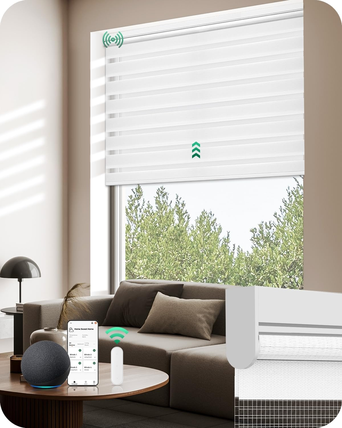 Motorized Zebra Blinds with Remote, Electric Dual-Layer Shades with Dry Battery-