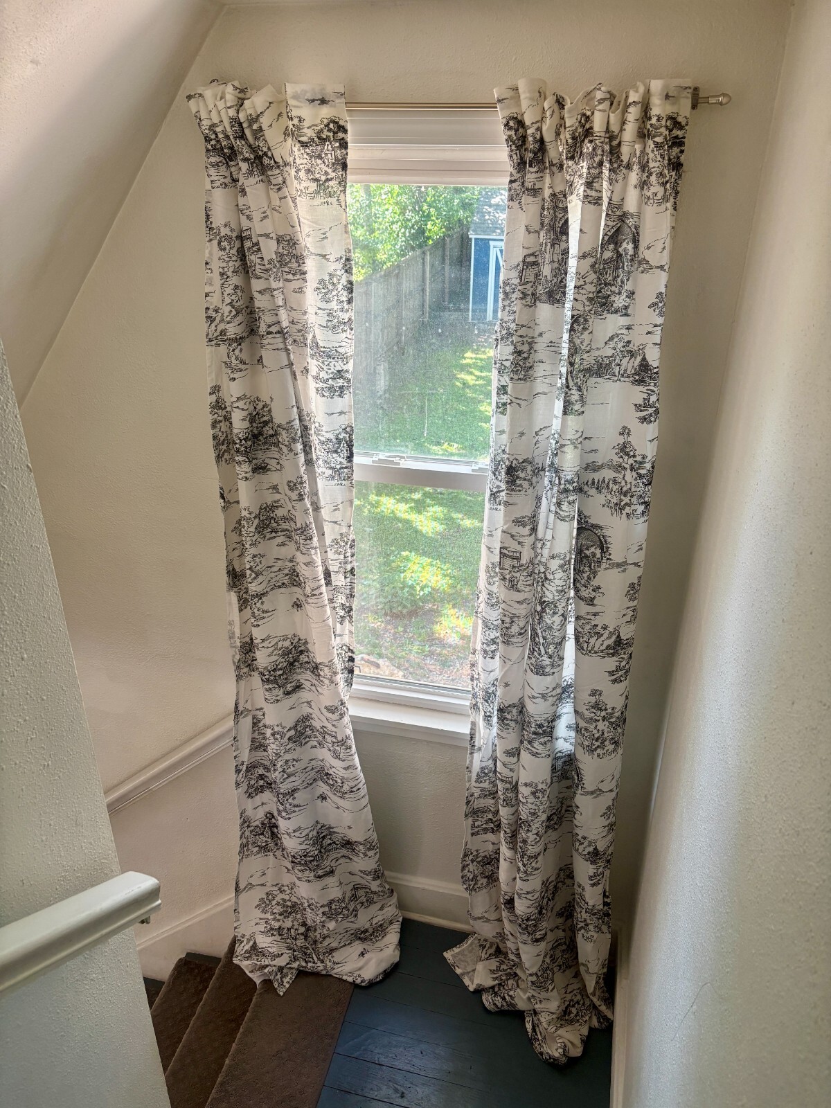 Chic French Toile de Jouy Black Curtains – 95” Light Filtering Curtains PAIR