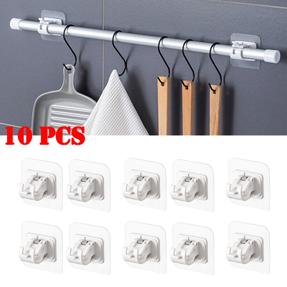 10Pcs No Drill Self Adhesive Curtain Rod Bracket Drapery Hook Rod Holder