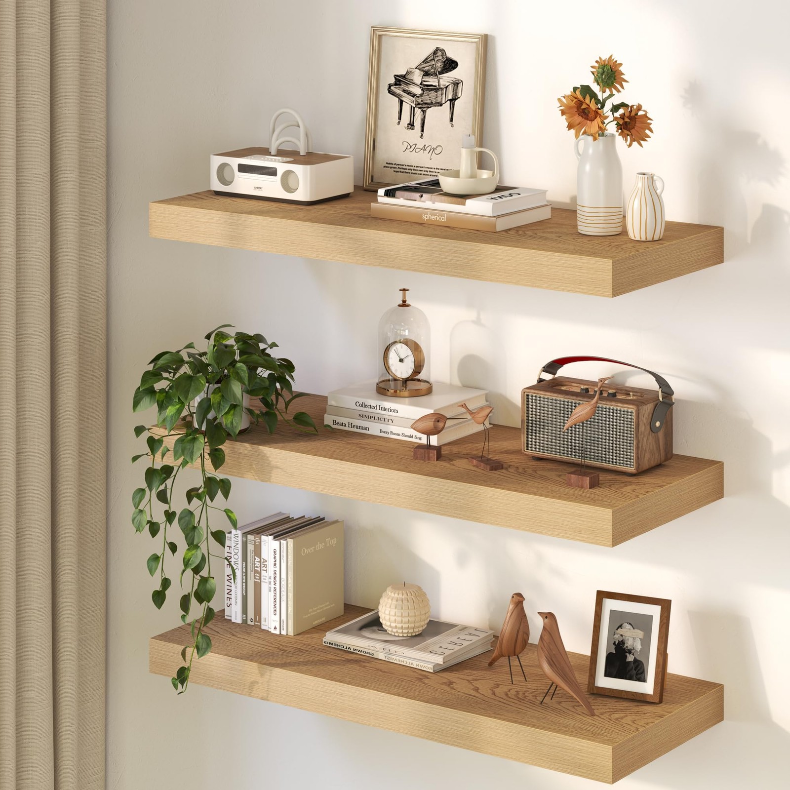Oak Floating Shelves 48Inch Long, 12 Inch Deep Floating Shelves for Wall, 48 …