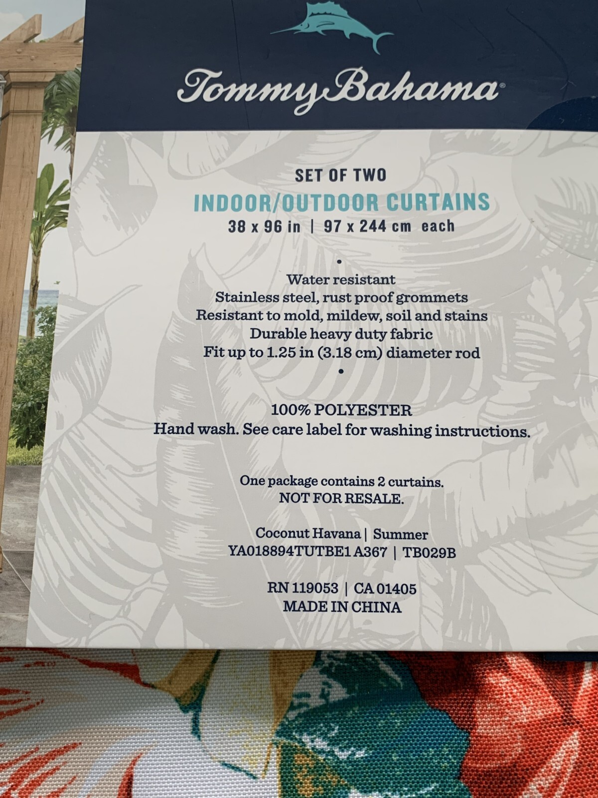 Tommy Bahama Tropical Hibiscus Palm Grommet Indoor Outdoor Curtain Panels Set