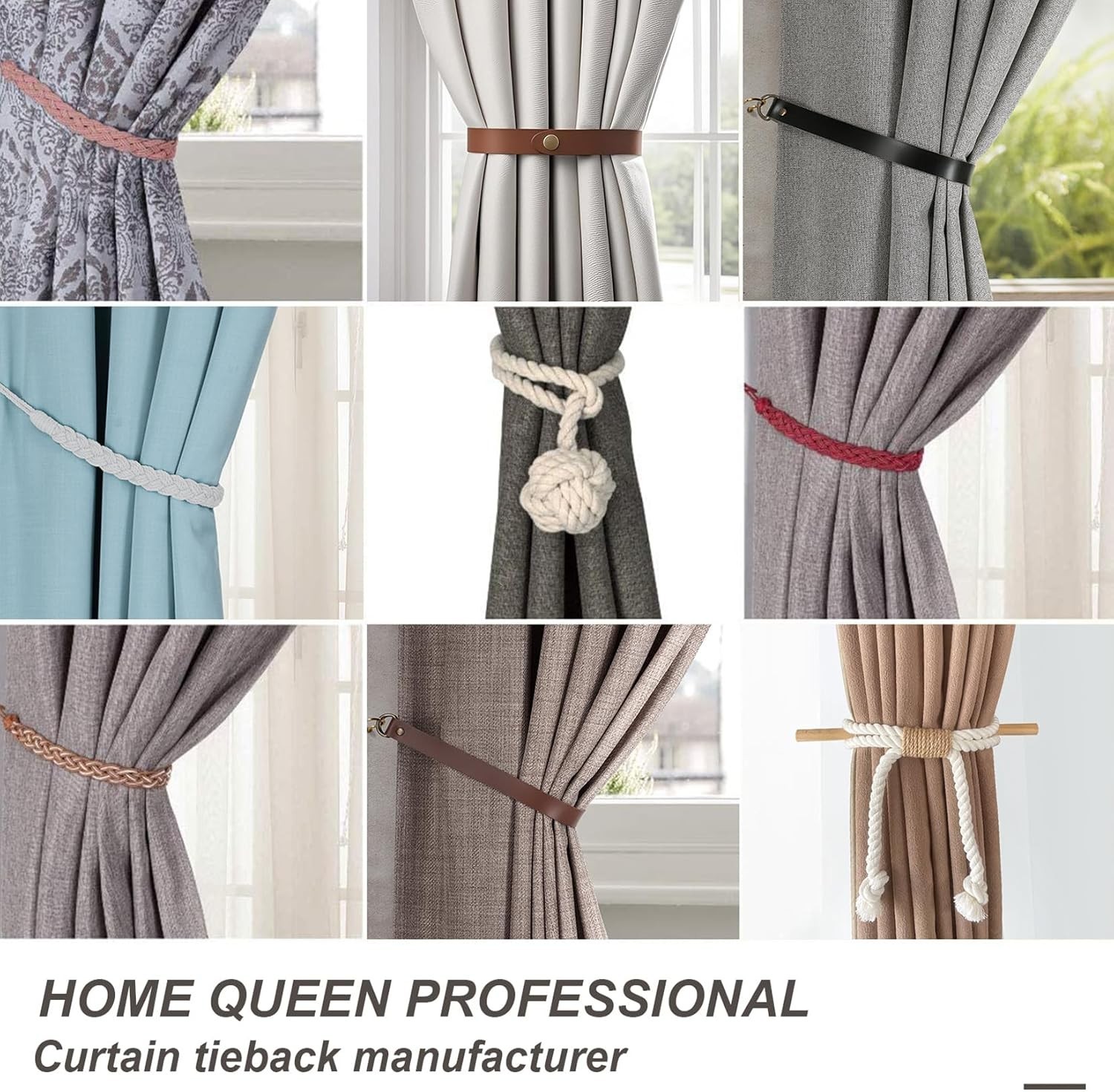 Leather Curtain Tie Backs Attach to Wall, Outdoor Drape Holder Holdbacks Tieback