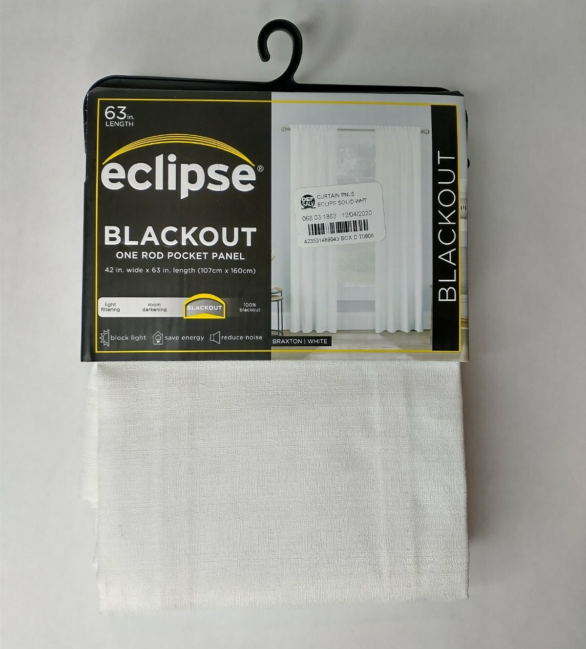 Eclipse Blackout Curtain One (1) Rod Pocket Panel 63 Inch Braxton White