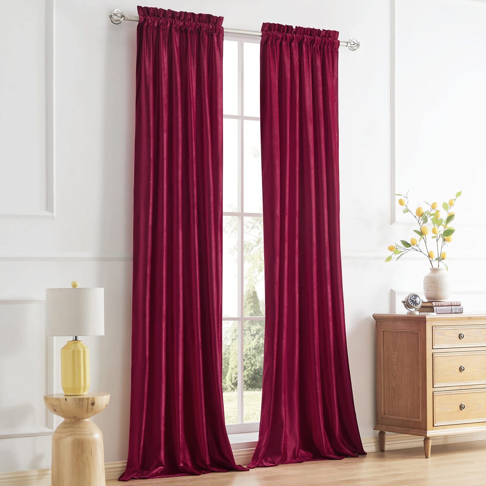 Primrose Ruby Red Velvet Curtains 84 Inches For Living Room Luxury Room