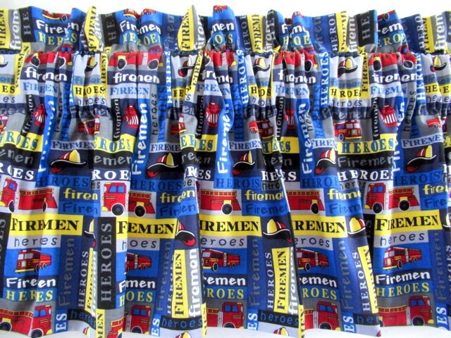 X4 Panels Kids Curtains Valance Fireman Heroes Firetruck Fire Fighters Lined NEW