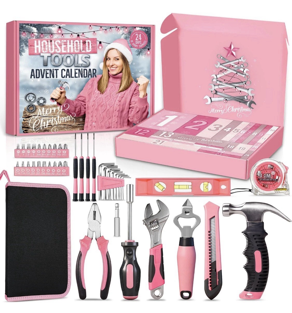 Household Tool Advent Calendar for Women Teen Girls, 24 Days Pink Countdown C…