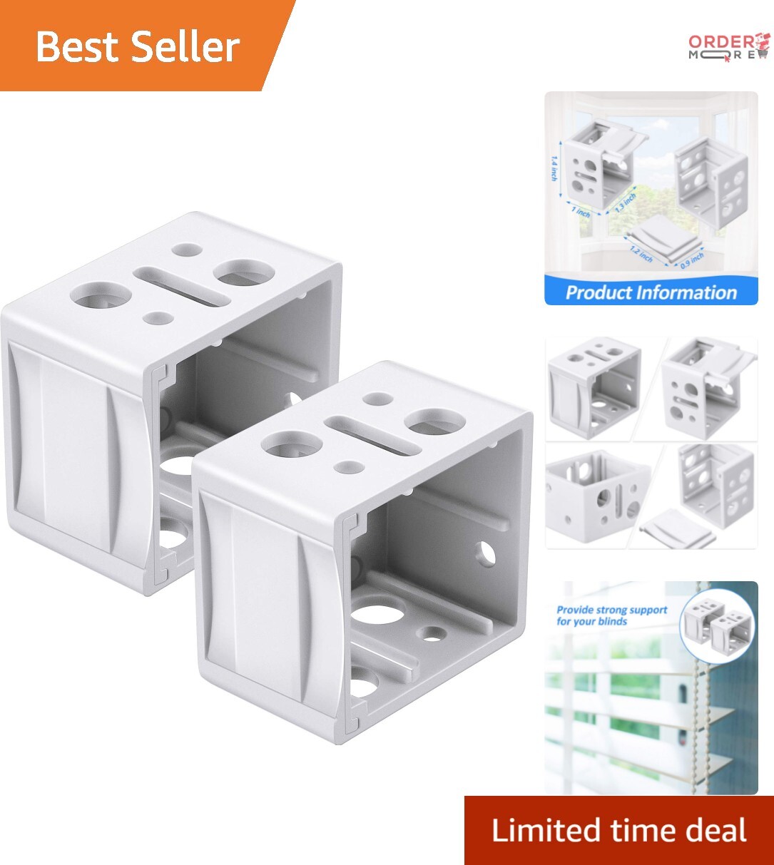 Lightweight 1-Inch Blind Brackets in White – Perfect for Indoor Installations