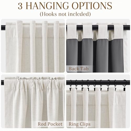 100% Blackout Kitchen Linen Curtains Back Tab 30″W x 36″L (Pack of 2) Natural
