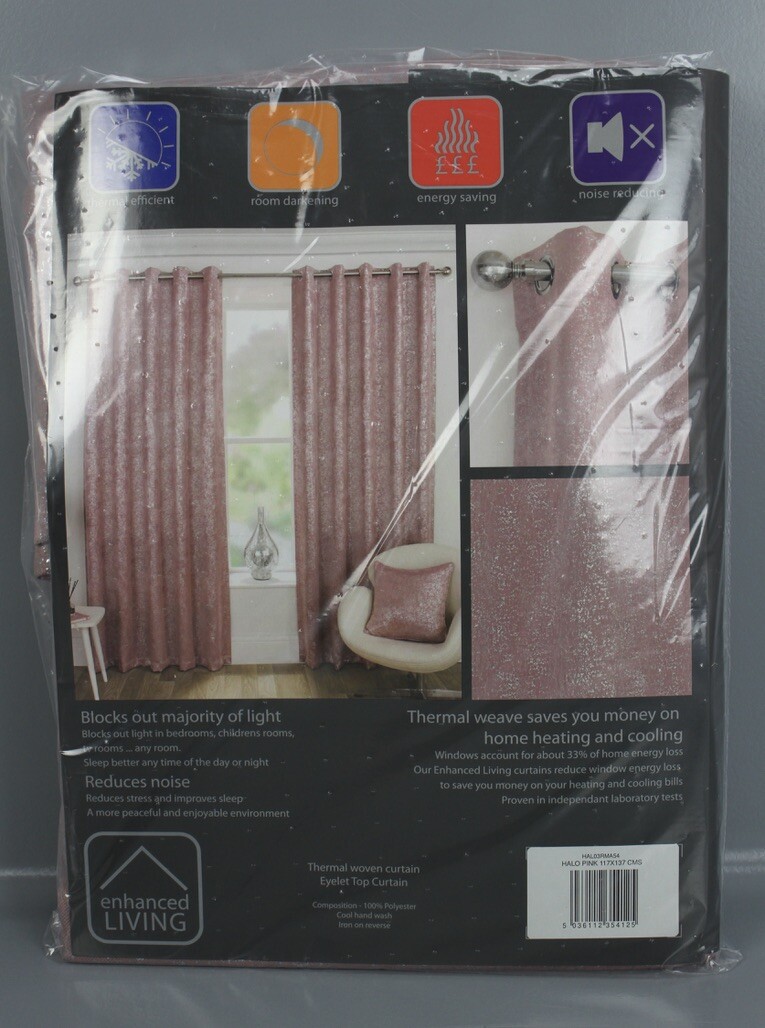 Enhanced Living Set Curtains 117x137cm Eyelet Curtain Halo Pink Rose Gold W25-HP