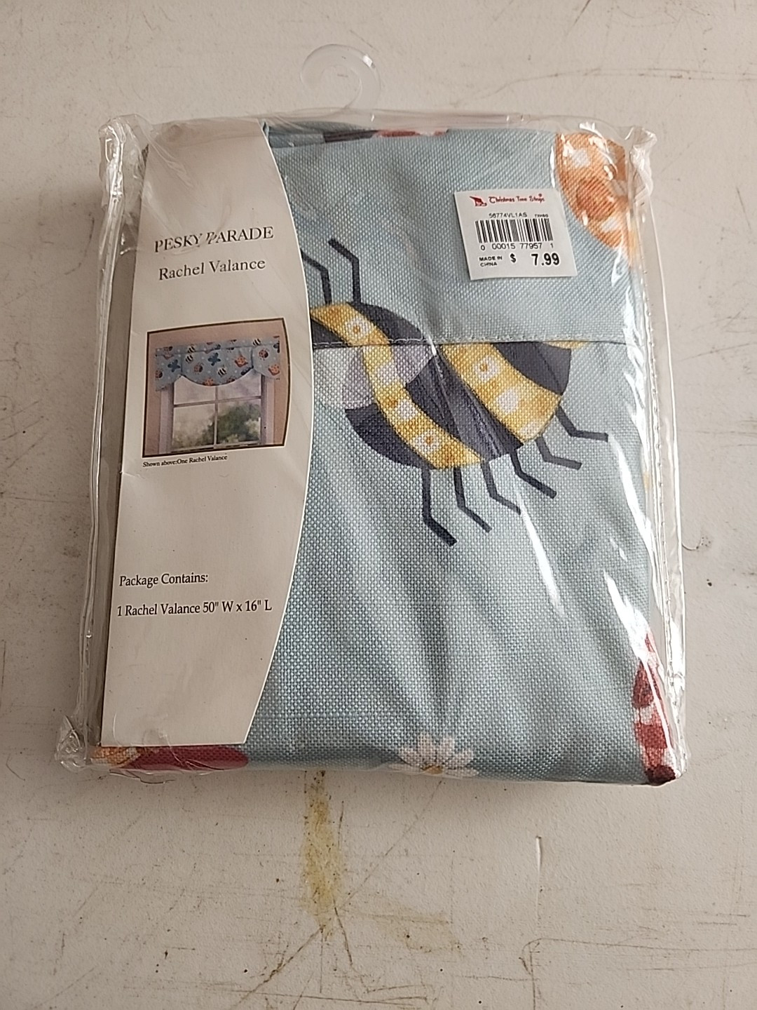 Curtain Butterflies Bumble Bees Ladybugs Sky Blue 50″W X 16L Rachel Valance New