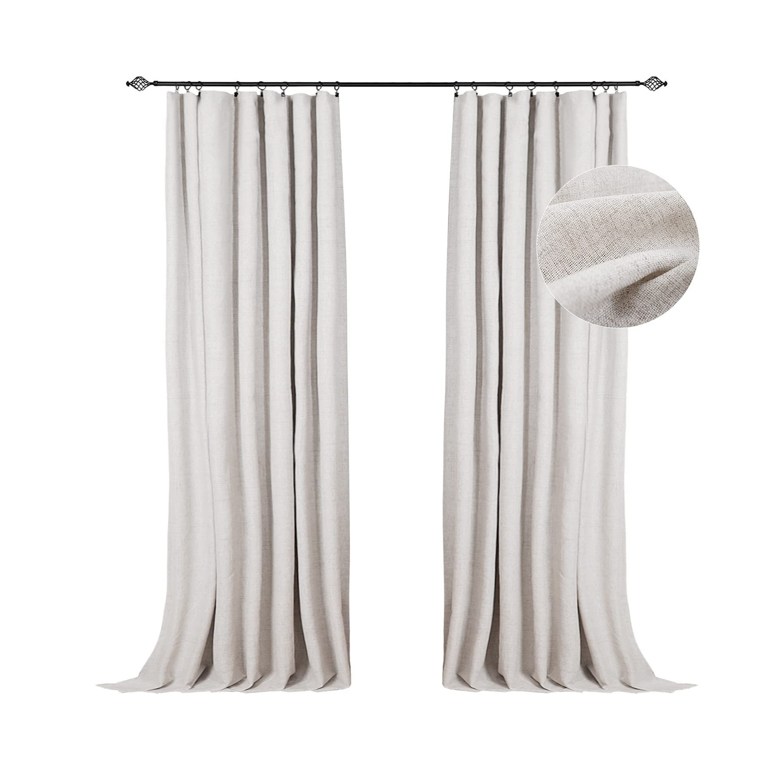 100% Blackout Shield Linen Blackout Curtains 96 Inch Long 2 Panels Set, Clip …