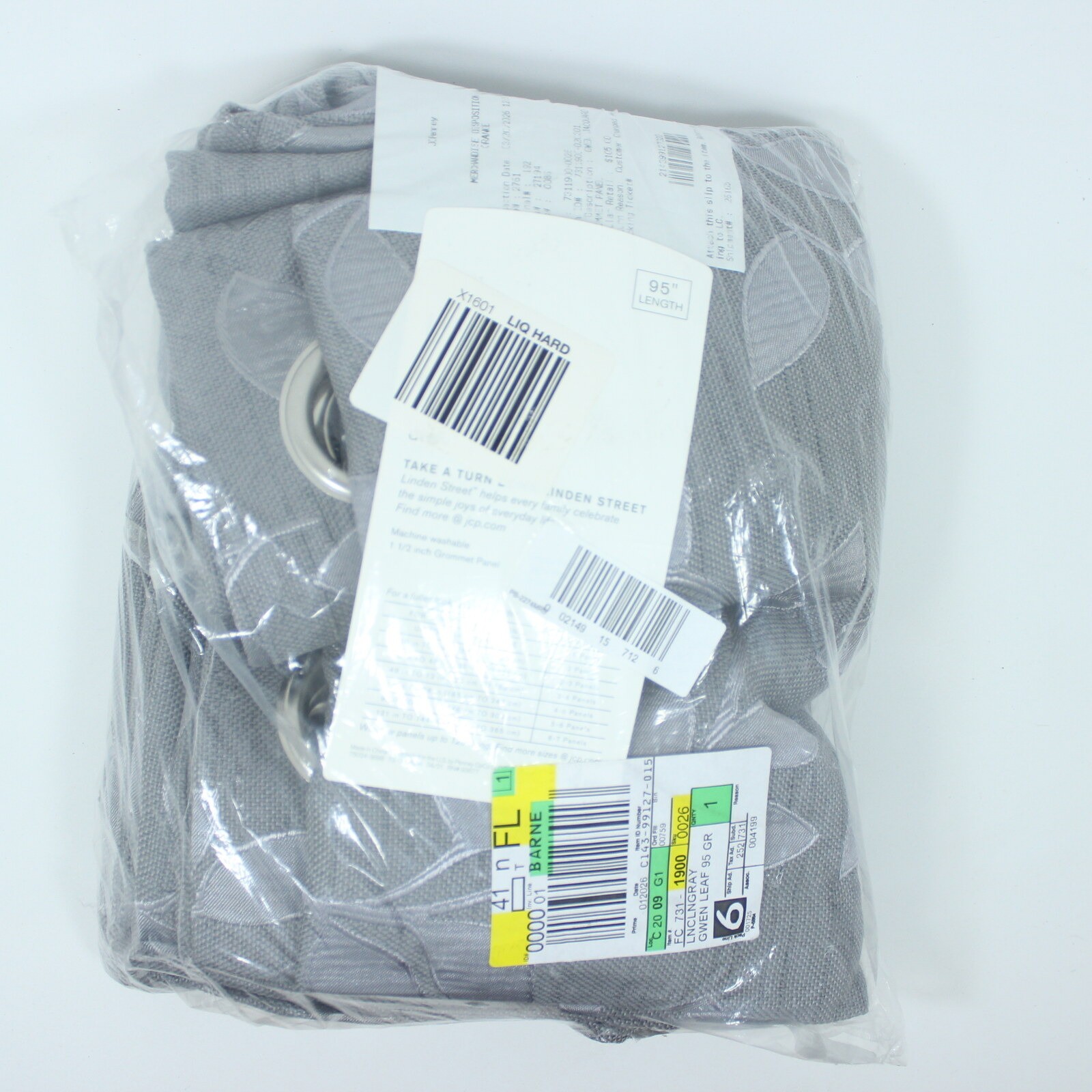 Linden Street Gwen Leaf Grommet Light Filtering Curtain Panel Gray 50 95