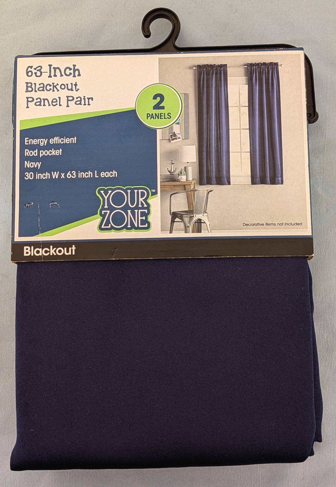 Your Zone 63″ Navy Blue Blackout Curtains 2 Panels 30″ x 63″ Rod Pocket New
