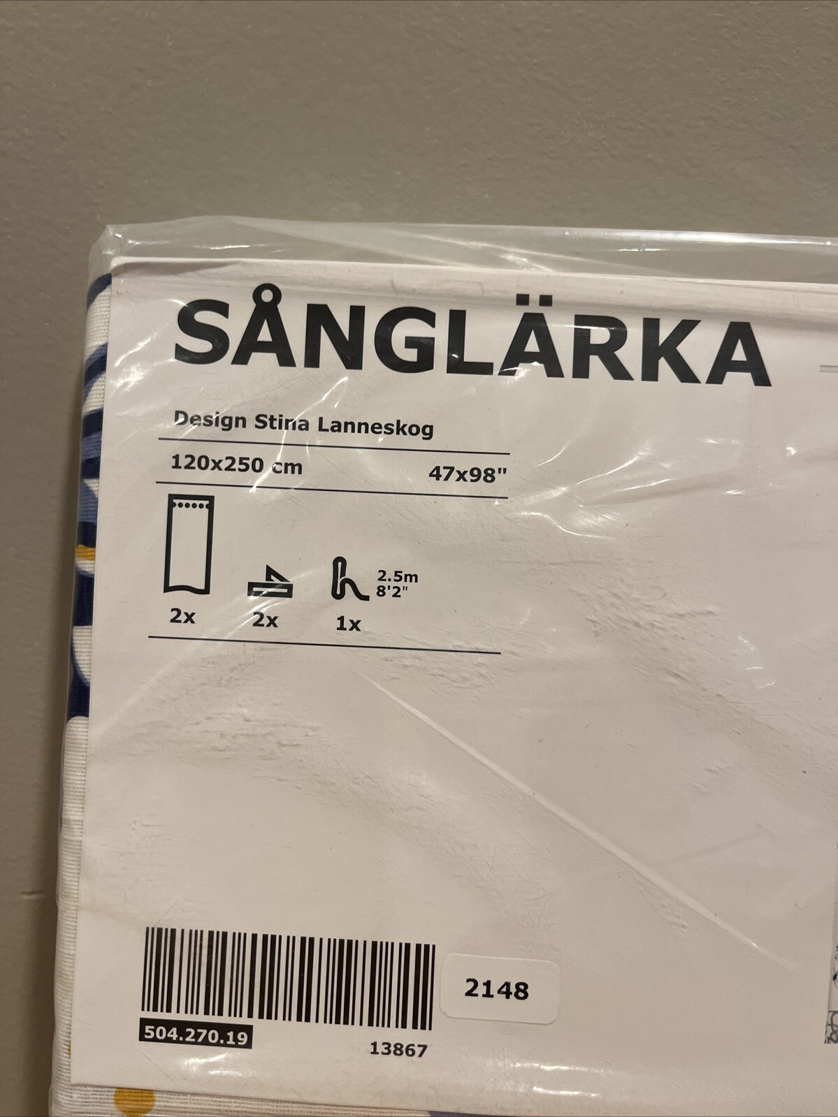 Ikea SANGLARKA Curtains w/ tie-backs, 1 pair, butterfly/white blue 47×98 ” – NEW
