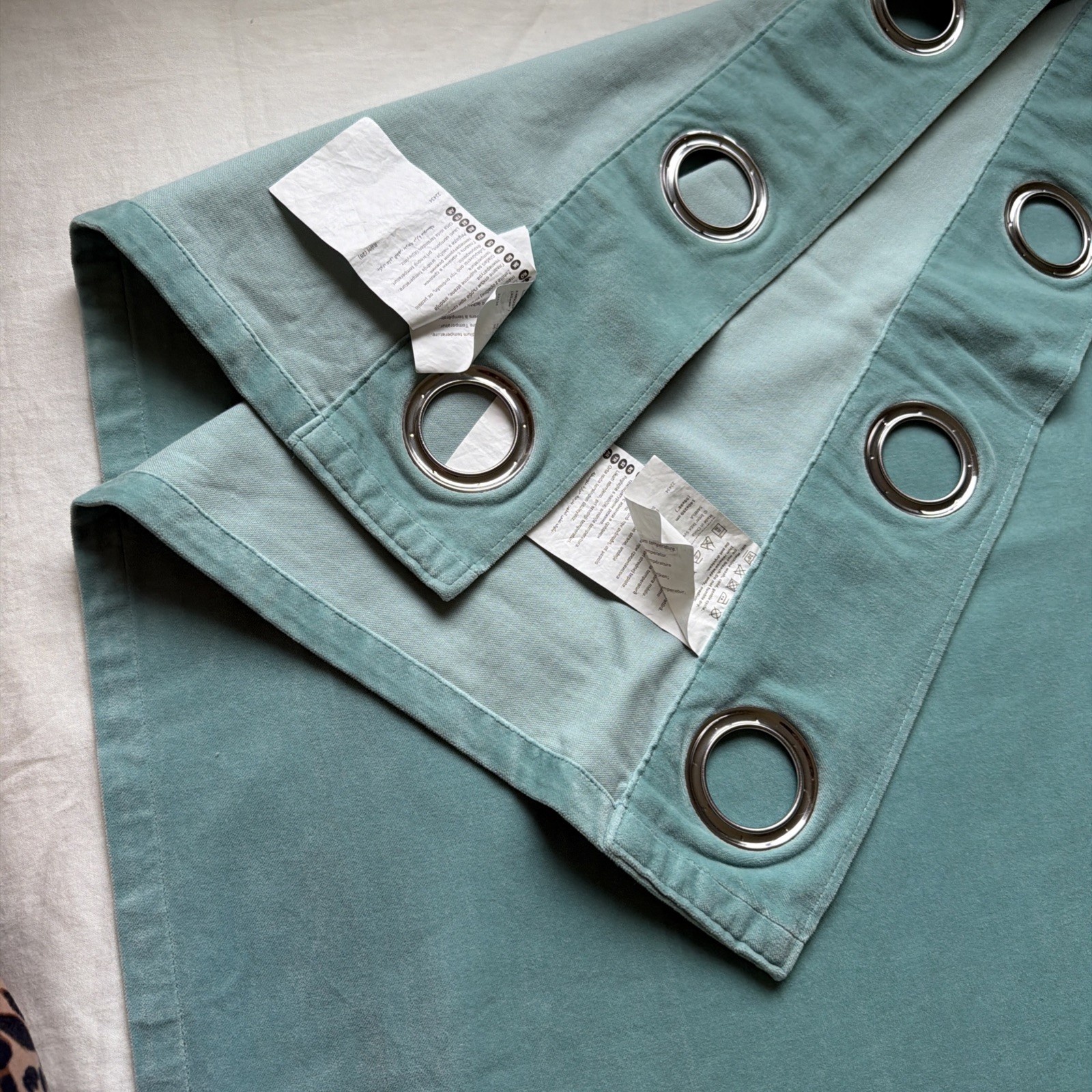 IKEA Sanela Velvet Curtains 2 Panels 100% Cotton Aqua 55×98 60418905