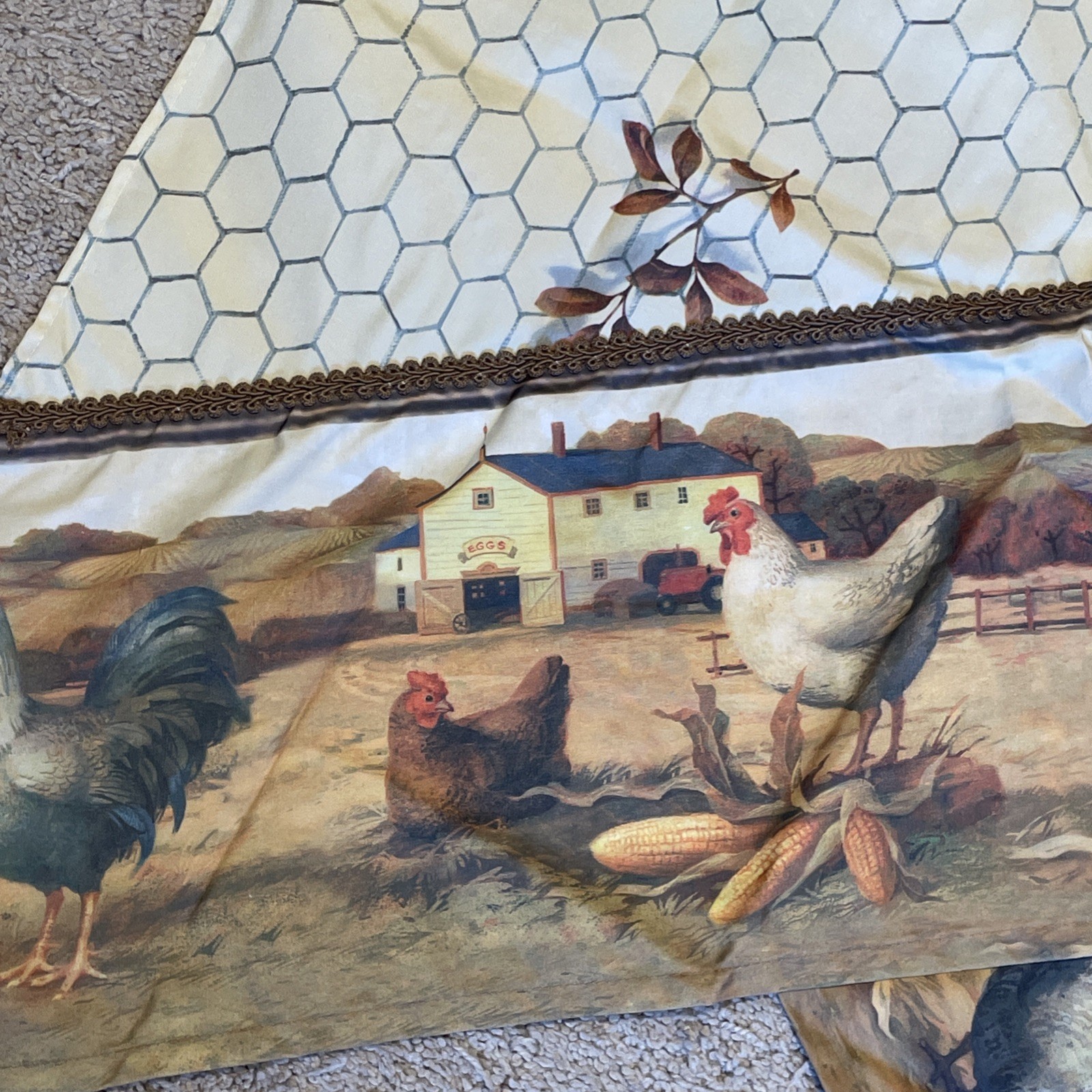 Rooster Farmhouse Kitchen Curtain Two Piece Swag 56″W X 36″L “Coc-a-Doodle” NWOT